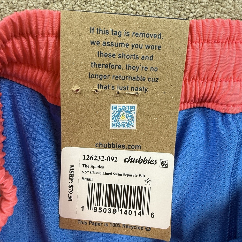Chubbies "The Spades" Swim Trunks Shorts 5.5" Men's Small Pink Blue 2 in 1 Liner - Picture 6 of 8
